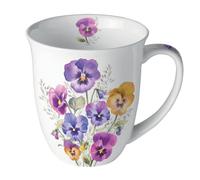 Ambiente Tasse à thé Tasse à café Tasse 0,4 l Motif arbres Jardin Pensées Pansies Tasse à anse en porcelaine fine Porcelaine Printemps Été