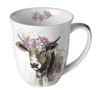 Ambiente Tasse en porcelaine de 10 cm avec motif couronne de fleurs - 0,4 l - Tasse en céramique - Vaisselle en porcelaine - Tasse à café, tasse à thé et cacao - Tasses et tasses motif animal - Tasse