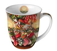 Ambiente Tasse en porcelaine d'environ 400 ml Tasse en porcelaine d'os Tasse pour thé ou café Automne Hiver Noël Noël Colliers suspendus