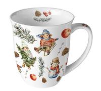 Ambiente Tasse en porcelaine d'environ 400 ml Tasse en porcelaine d'os Tasse pour thé ou café Automne Hiver Noël Noël Jouer en extérieur blanc