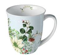 Ambiente Tasse en porcelaine d'environ 400 ml Tasse en porcelaine d'os Tasse pour thé ou café Automne Hiver Noël Noël Blanc poinsettia
