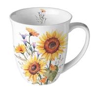 Ambiente Tasse en porcelaine d'environ 400 ml Tasse en porcelaine pour thé ou café Automne Hiver Noël Tournesols