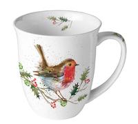 Ambiente Tasse en porcelaine d'environ 400 ml Tasse en porcelaine pour thé ou café Automne Hiver Noël Noël Hiver Robin