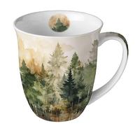 Ambiente Tasse en porcelaine d'environ 400 ml Tasse en porcelaine pour thé ou café Automne Hiver Noël Noël Arbres à feuilles persistantes