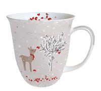 Ambiente Tasse en porcelaine d'environ 400 ml Tasse en porcelaine pour thé ou café Automne Hiver Noël Chevreuil Robin renversant Cerf