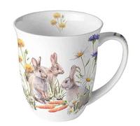 Ambiente Tasse en porcelaine d'environ 400 ml - Tasse en porcelaine - Pour thé ou café - Motif floral - Pâques - Petit lapin - Carrot treat