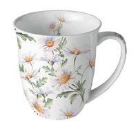Ambiente Tasse en porcelaine d'environ 400 ml Tasse en porcelaine pour thé ou café Printemps Été Belles pâquerettes blanches