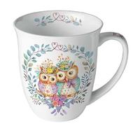Ambiente Tasse en porcelaine d'environ 400 ml Tasse en porcelaine pour thé ou café Printemps Été Hibou Couple In Love