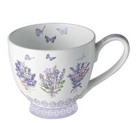 Ambiente Tasse en porcelaine d'environ 450 ml Tasse en porcelaine pour thé ou café Printemps été Floral Lovely Lavande blanc