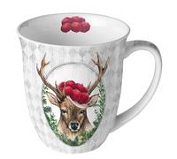 Ambiente Tasse en porcelaine - Environ 400 ml - Pour thé ou café, automne, hiver, Noël, cerf de Noël, cerf dans cadre