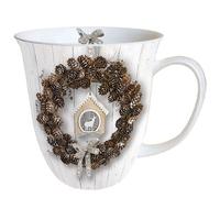 Ambiente Tasse en porcelaine - Environ 400 ml - Pour thé ou café - Pour l'automne, l'hiver, Noël, le pin cone Wreath