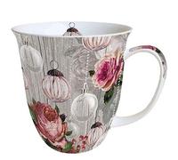 Ambiente Tasse en porcelaine - Environ 400 ml - Pour thé ou café - Roses And Baubles - Automne, hiver, Noël