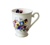 AMBIENTE Tasse en Porcelaine Fine - Bouquet de Pensées - Hauteur 10.7 cm - Diamètre 8.6 cm - Contenance 25 cl