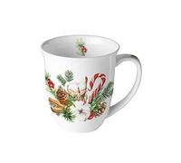 AMBIENTE Tasse en Porcelaine Fine - Décoration de Noël - Hauteur 11 cm - Diamètre 10 cm - 0.4 L