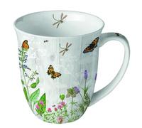 Ambiente Tasse à thé - Tasse à café - 0,4 l - Herbes - Jardin - Papillons - Porcelaine fine - Série Herb Garden - Motif toute l'année