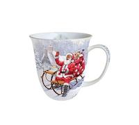 AMBIENTE Tasse en Porcelaine Fine - Père Noël sur son traineau - Hauteur 11 cm - Diamètre 10 cm - 0.4 L