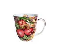 AMBIENTE Tasse en Porcelaine Fine - Pommes et Cannelle Noël - Hauteur 11 cm - Diamètre 10 cm - 0.4 L