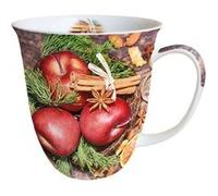 AMBIENTE Tasse en Porcelaine Fine - Pommes et Cannelle Noël - Hauteur 11 cm - Diamètre 10 cm - 0.4 L ROUGE ET BRUN G