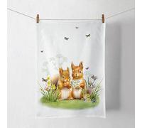 Ambiente Torchon de cuisine - 50 x 70 cm - 100 % coton - Motif écureuil - Fleurs - Printemps été