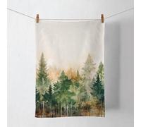 Ambiente Torchon de cuisine - 50 x 70 cm - 100 % coton - Motif : forêt, arbres, aquarelle, arbres et maison de campagne