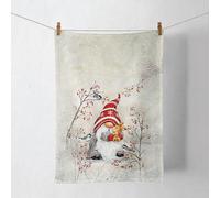 Ambiente Torchon de cuisine décoratif - 70 x 50 cm - 100 % coton - Lutin nain avec lapin dans paysage d'hiver - Série Dwarf Hug