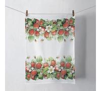 Ambiente Torchon de cuisine en coton 50 x 70 cm avec motif fleurs de fraise - Résistant et facile d'entretien - Pour l'été et le printemps - Torchon de cuisine - Torchon de cuisine blanc rouge