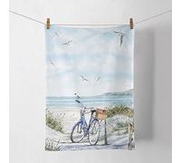 Ambiente Torchon de cuisine, torchon de cuisine, torchon de séchage, 100 % coton, 50 x 70 cm, motif de vélo, de plage, maritime