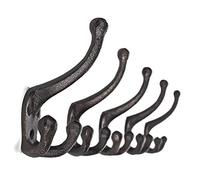 Ambipolar Lot de 5 crochets triples robustes en fonte pour manteaux d'entrée, écharpes et vestes - Crochets lourds parfaits pour serviette de bain (noir antique)