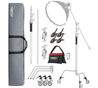 AMBITFUL Support en acier inoxydable Heavy Duty, trépied robuste photographique ajustable de 150 cm à 320 cm avec roues pour réflecteurs, boîtes à lumière, monoblocs, bras de maintien Heavy Duty