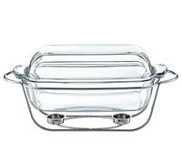 AMBITION Chauffe-plats 5,3 l - Récipient chauffant pour aliments - Bol en verre avec couvercle - Cadre en acier inoxydable argenté élégant
