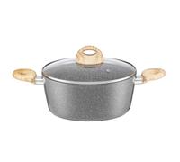 AMBITION Grande casserole avec couvercle en verre 28 cm Mastic 5,6 l Casserole en aluminium avec revêtement antiadhésif aspect pierre et bois