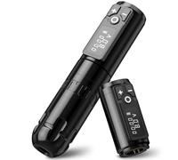 Ambition Soldier Stylo à batterie rotatif avec batterie supplémentaire, machine à cartouche de tatouage, puissance sans fil 2400 mAh, moteur sans noyau, affichage numérique LED (noir polonais)