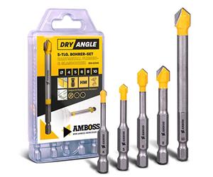 Amboss DryAngle Set Ø 4/5/6/8/10 mm - Foret pour carrelage, verre, céramique - Tige hexagonale pour perceuses - Perçage du verre/carrelage mural/tuile de toit/céramique
