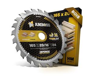 AMBOSS lame scie circulaire 165x20mm (bois) - lame de scie 165 avec 24 dents - lame scie circulaire Ø 165mm - compatible Bosch: GKS 18v-57g. GKT 55 GCE Makita: SP6000. DHS630Z Metabo: KT 18