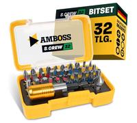 AMBOSS Lot de 32 embouts avec fraises coniques et porte-embouts magnétiques de 60 mm - Embouts en acier S2 de haute qualité, longueur d'embout 25 mm - Kit d'outils de vissage pour professionnels et