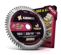 AMBOSS WERKZEUGE® Lame de scie circulaire HM, 16 Z60, à dents plates, pour coupes fines multiples,160 x 20/16 mm, chanfrein alternatif, avec bague de réduction, pour Bosch PKS 55 A, Metabo KS 55,