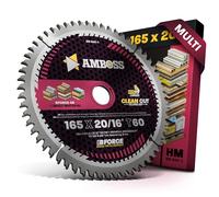 AMBOSS WERKZEUGE® Lame de scie circulaire HM, 165 x 20/16 mm 16 Z60, à dents plates, avec chanfrein interchangeable, coupe fine multi-usage, bague de réduction, pour Makita 5603K, 5603RK, BSS610,