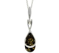 Ambre de la Baltique authentique et argent sterling Pendentif moderne sans chaîne - GL381, Pierre Argent sterling Résine, Ambre