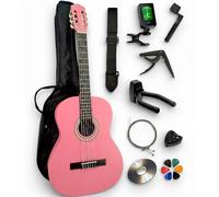 AMBRE - Pack Guitare Classique Enfant 1/2 (6-10 ans) Gaucher + 10 Accessoires + CD & Cours Vidéo - Cordes Nylon (Rose, 1/2, Gaucher)
