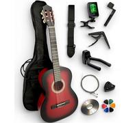 AMBRE - Pack Guitare Classique Enfant 3/4 (8-12 ans) Gaucher + 10 Accessoires + CD & Cours Vidéo - Cordes Nylon (Rouge, 3/4, Gaucher)