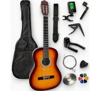 AMBRE - Pack Guitare Classique Enfant 3/4 (8-12 ans) Gaucher + 10 Accessoires + CD & Cours Vidéo - Cordes Nylon - Prime 24h (Sunburst, 3/4, Gaucher)