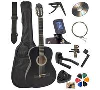 AMBRE - Pack Guitare Classique Enfant 3/4 Gaucher (8-12 ans) + 10 Accessoires + CD & Cours Vidéo - Cordes Nylon - Prime 24h (Noir, 3/4, Gaucher)