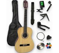 AMBRE - Pack Guitare Classique Gaucher + 10 Accessoires + CD & Cours Vidéo - Cordes Nylon, Livrée Accordée (Naturel, 4/4, Gaucher)