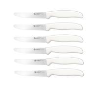 Ambrogio Sanelli ST72S11W Lot de 6 couteaux de table professionnels Supra Line lame en acier azote denté 11 cm manche blanc