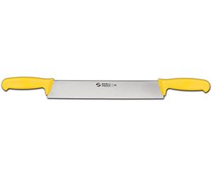 Ambrogio Sanelli Supra Color Couteau à fromage à deux poignées pour fromages à pâte dure. Couleur : jaune. Lame : lisse, en acier inoxydable Nitro-B inoxydable à l'azote. 33 cm.