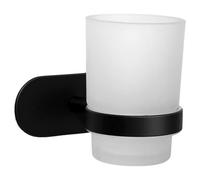 Ambrosya - Porte Brosse à Dents sans Perçage - Salle de Bain Tasse Support en Verre Mural Coller (Acier Inoxydable (Noir))