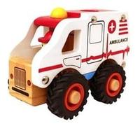 Ambulance en bois blanc avec roue en caoutchouc Jaune