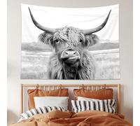 AMBZEK Tapisserie vache 150 x 198 cm - Taureau - Portrait de bétail - Animaux de ferme - Dessin amusant et mignon - Art moderne - À suspendre au mur - Pour chambre à coucher, salon, dortoir