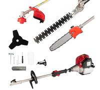 AMC Débroussailleuse multifonction à explosion 4 en 1 moteur 4 temps essence, taille-haie, tronçonneuse tête double fil et disque trois dents acier adapté pour le bricolage ou les professionnels