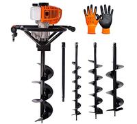 AMC Tarière à explosion avec moteur de 52 cc 2 temps avec rallonge de 50 cm et 3 embouts interchangeables de 100-150-200 mm, motoforeuse de jardin et terrains, utilisation professionnelle et bricolage
